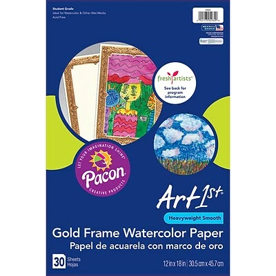 Brand new ✨ Fadeless® Art Paper Rolls Pacon Art1st Gold Frame Watercolor Paper, 12" X 18", White/Gold, 30/Pack (PAC4934) ⌛