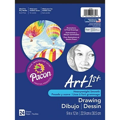 Flash Sale ❤️ Art Paper & Rolls Pacon Art1st White Drawing Paper Pad, 12" X 9", White, 6 Pads/Pack 24 Sheets/Pad (PAC4735) 🎁